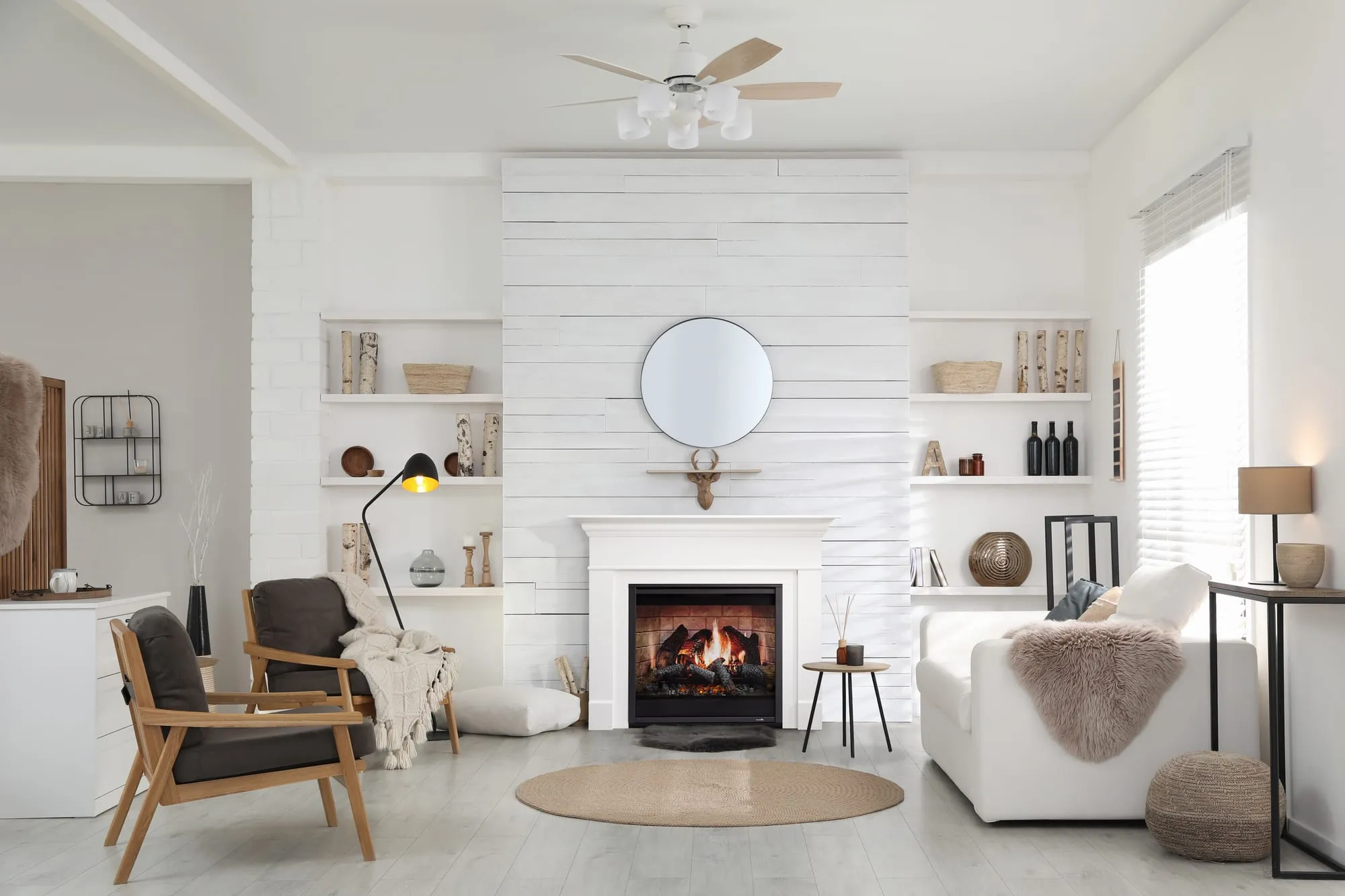 SimpliFire Inception electric fireplace in a bright modern living room